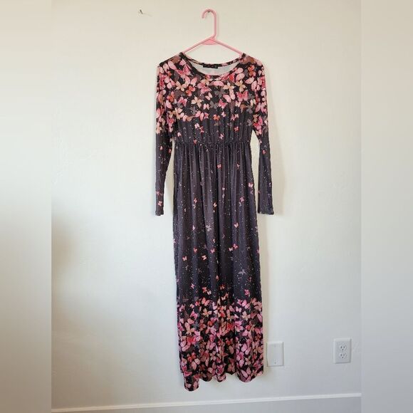 Butterfly Maxi Dress Fairycore Whimsical Y2K Coquette Gypsy Hippie Pockets Small - Picture 7 of 13